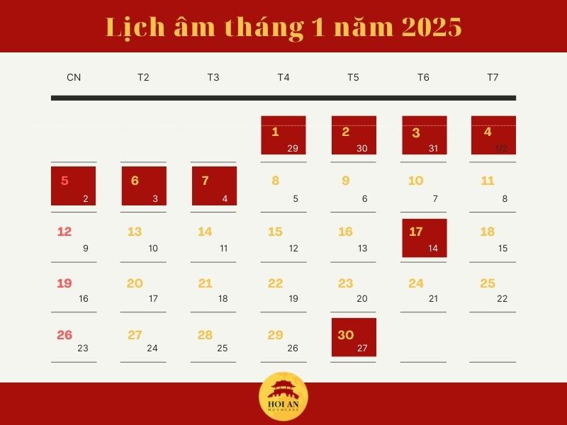 Lịch âm tháng 1 năm 2025